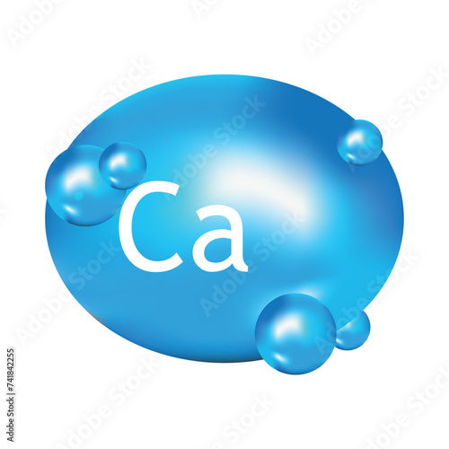 Mineral Ca blue shining pill capsule icon. Substance For Beauty. Ca Mineral Complex.