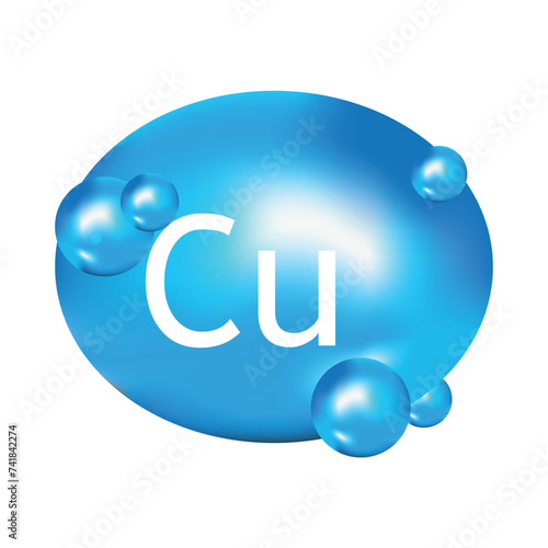 Mineral Cu blue shining pill capsule icon. Substance For Beauty. Cu Mineral Complex.