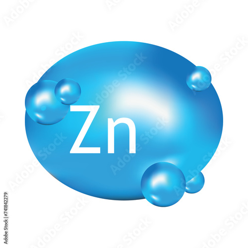 Mineral Zn blue shining pill capsule icon. Substance For Beauty.Zn Mineral Complex.