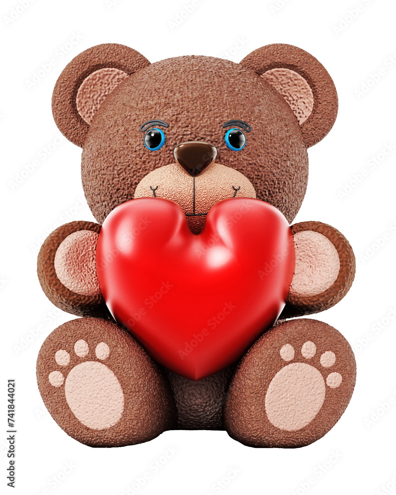 Teddy bear holding a red heart isolated on transparent background. 3D illustration Teddy bear holding a red heart isolated on transparent background. 3D illustration