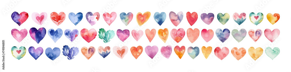 Valentines day illustration. Set of watercolor hearts.