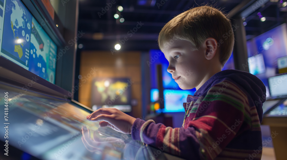 Obraz premium Child Engrossed in Interactive Educational Game