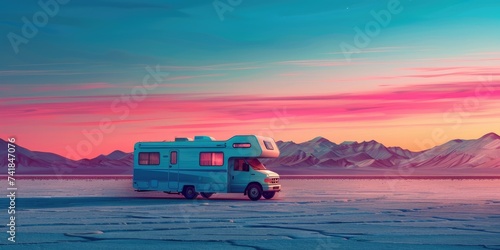 A parked motorhome on the b...