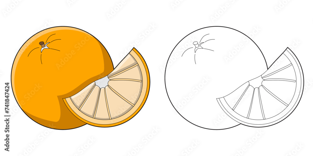 Cute Orange Colouring Page for Kids, Outlined version and Clip Art ...