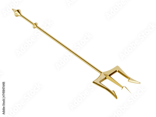 Gold trident isolated on transparent background. 3D illustration photo