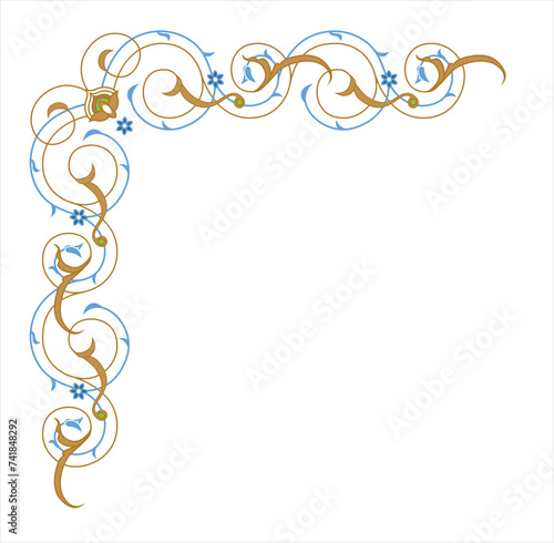 Traditional arabic floral border (arabesque) isolated on white. Design element for corner decoration. Vector illustration.