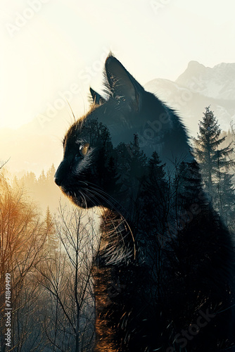 Whiskered Wilderness: A Double Exposure Portrait created with Generative AI technology