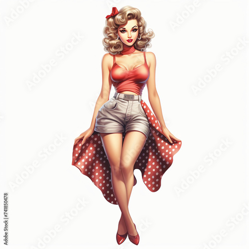 pinup girl in a red skirt. ai generated