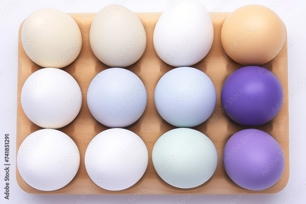 Light pastel easter eggs on white wooden background evoking spring morning feelings Light pastel easter eggs on white wooden background evoking spring morning feelings