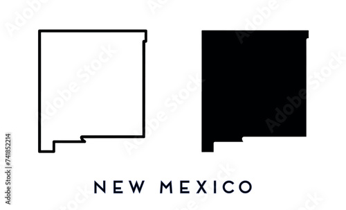 New Mexico state map silhouette and outline vector set
