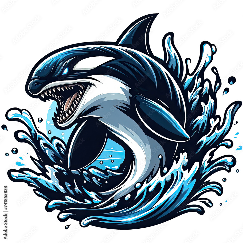 Fototapeta premium fish Mascot Logo, orca, shark, whale, dolpin eSports gaming emblem, t-shirt print