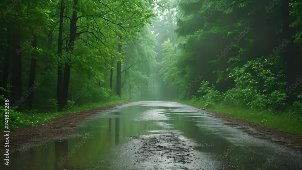 Enchanting Forest Drive: Rain-Soaked Path Amidst Nature's Embrace. Generative ai Enchanting Forest Drive: Rain-Soaked Path Amidst Nature's Embrace. Generative ai