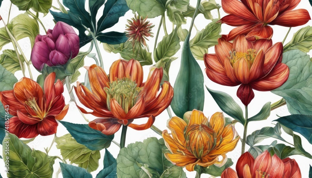 Obraz premium Vibrant Botanical Illustrations Showcasing Exquisite Rare Plants