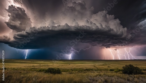 thunderstorm, plains, sky, lightning, clouds, nature, weather, drama, horizon, vegetation, space, contrast, intensity, grass, winds, backgrounds, no people, storm, environment