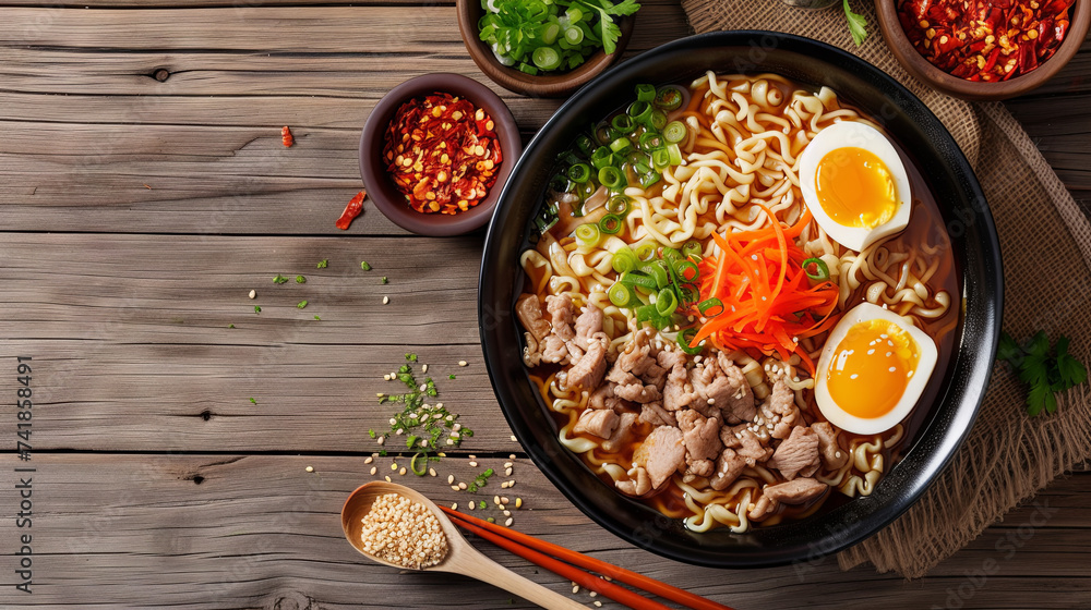 Asian cuisine, vermicelli with egg and vegetables Asian cuisine, vermicelli with egg and vegetables