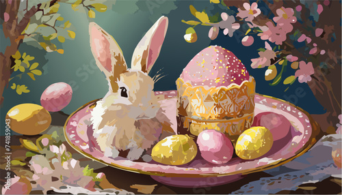 Easter bunny and easter eggs background