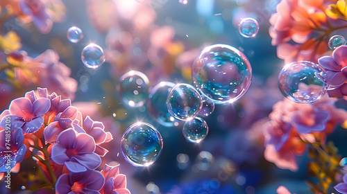 background with bubbles 3d image, Sparkles magic nature world shining rain sparkles water bubbles on the air rain on the water