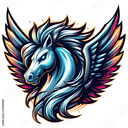 horse  pegasus  unicorn  Mascot Logo  eSports gaming emblem  t-shirt print  