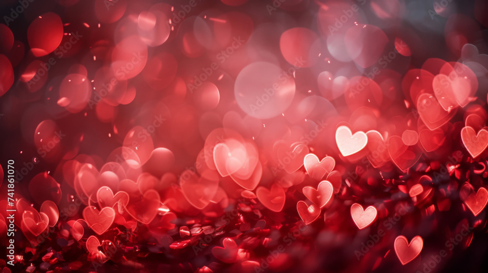 Festive Bokeh Lights with Red Hearts Dreamy Scene
