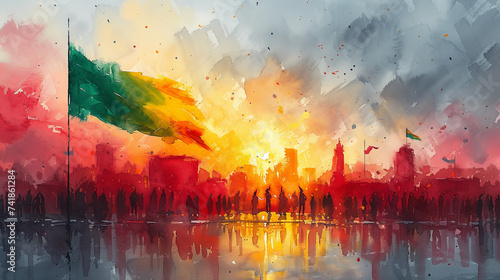Lithuania Independence Day Festivities in Watercolor Style
