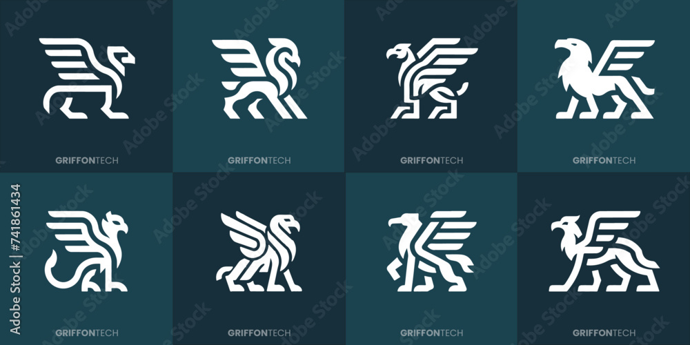 Monochrome Stilisierte Griffon Logos: Firmenlogo Bündel - Vektorgrafik