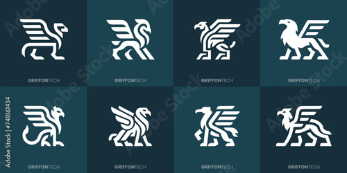 Monochrome Stilisierte Griffon Logos: Firmenlogo Bündel - Vektorgrafik