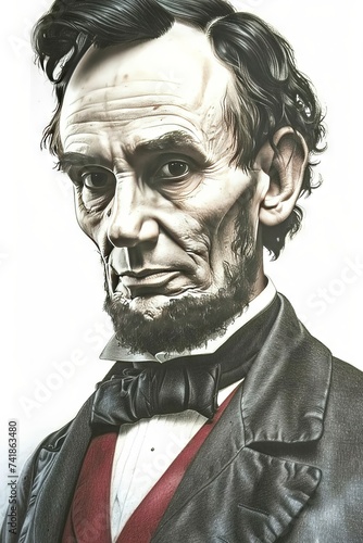 portrait of abraham lincoln. pencil drawing work. 3D. minimalist work. white background