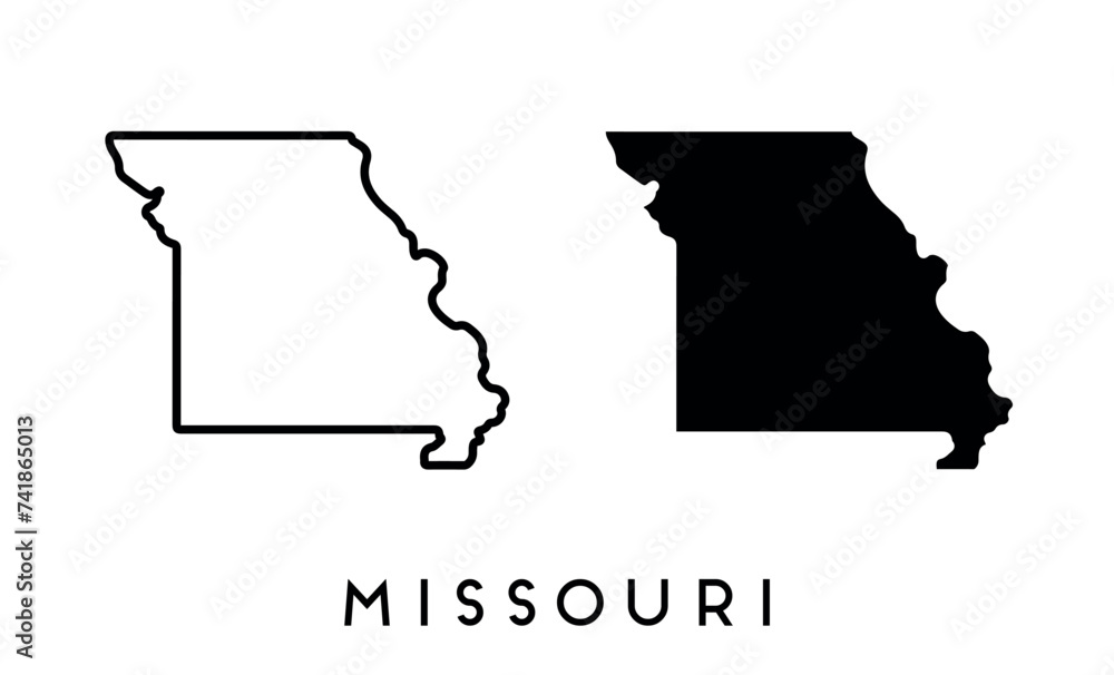 Missouri state map silhouette and outline vector set Missouri state map silhouette and outline vector set