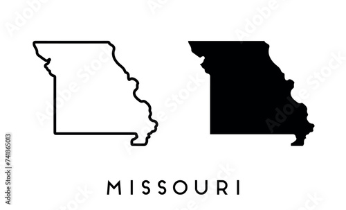 Missouri state map silhouette and outline vector set