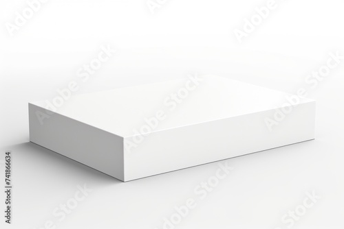 Flat Box with Hinged Flap Lid. Blank White Cardboard Box for Advertising and Branding Mock Up