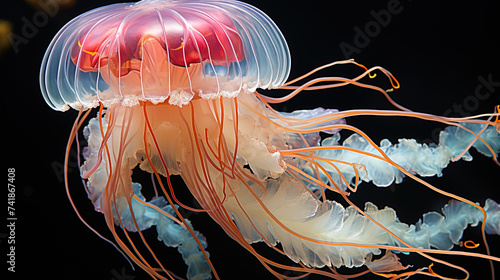 The graceful jellyfish, smoothly floating in the depths of the ocean, like an elegant ballerin photo