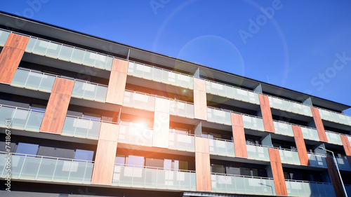 Modern architecture of urban residential apartment building. Apartment building exterior, residential house facade.