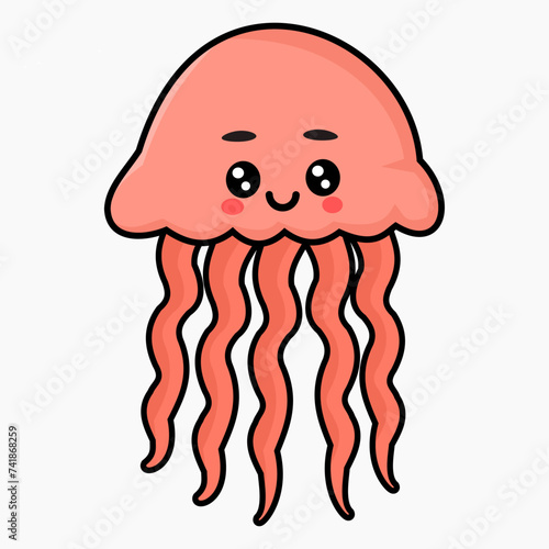 Cute pink jellyfish cartoon vector isolated