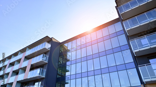 Modern architecture of urban residential apartment building. Apartment building exterior, residential house facade.