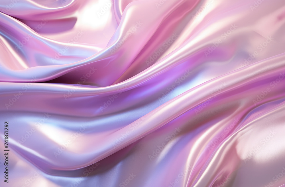 Obraz premium Blue holographic iridescent fabric cloth wave folds texture backdrop wallpaper. Abstract creative background