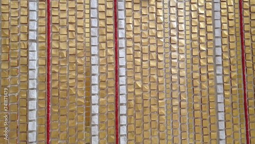 golden, red and white glass  of irregular tiles of a modern abstract mosaic background
