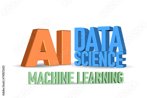 3D rendering of AI, Data science and Machine learning concept.