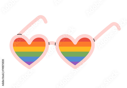 LGBT rainbow heart glasses. Symbol of LGBTQ pride community. Vector illustration in hand drawn style