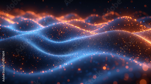 Futuristic Blue Particles and Dots Energy Waves Abstract 