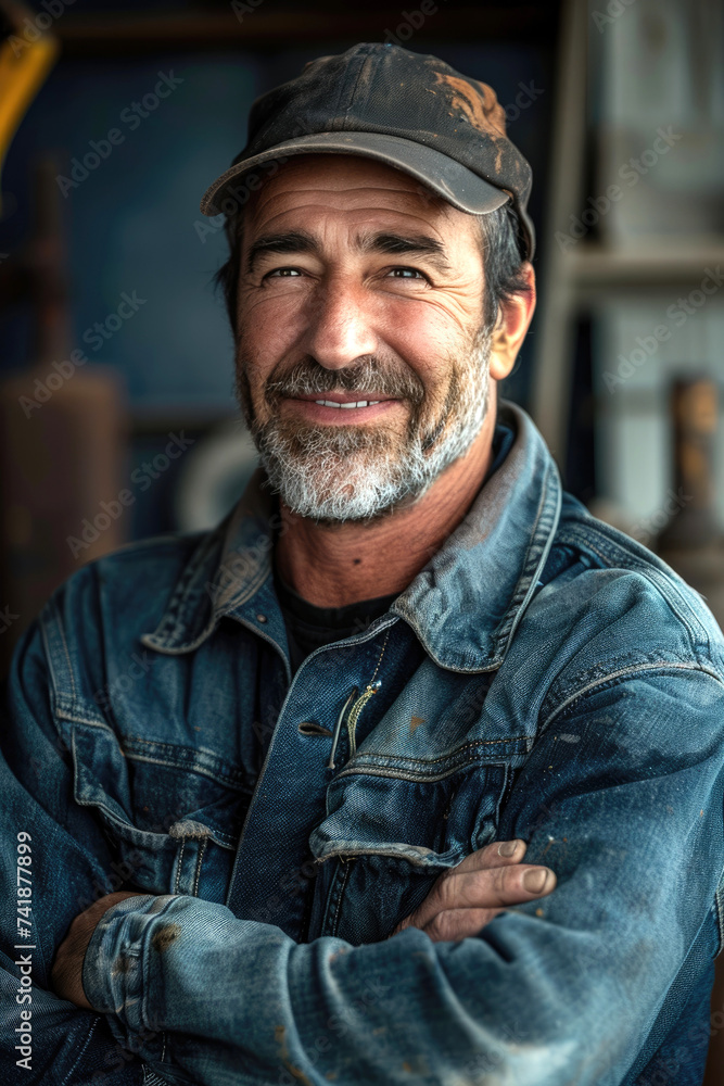 A smiling plumber standing arms crossed A smiling plumber standing arms crossed