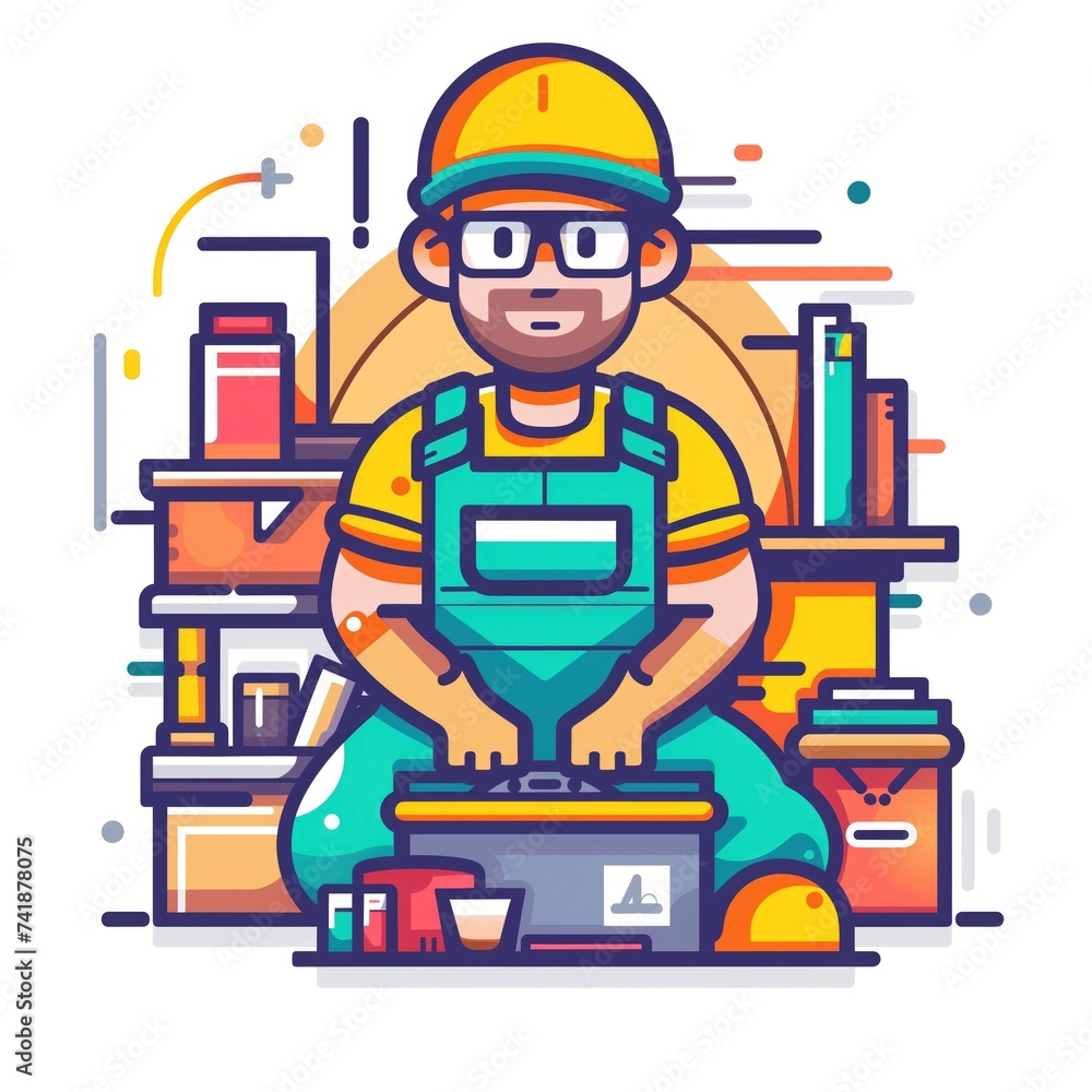 A cartoon Builder, vector flat icon illustration. A cartoon Builder, vector flat icon illustration.
