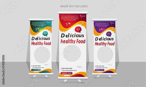 Food rollup banner design for restaurant. creative food roll-up banner template, modern food rollup banner restaurant menu, and food rollup banner design template 