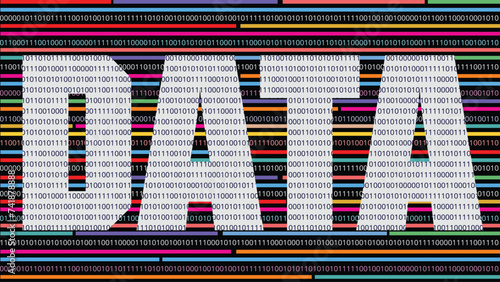 Vector illustration of white text of data made with digital bits of 0 s and 1 s.