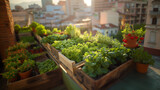 Urban vegetable gardening on the rooftop of a building