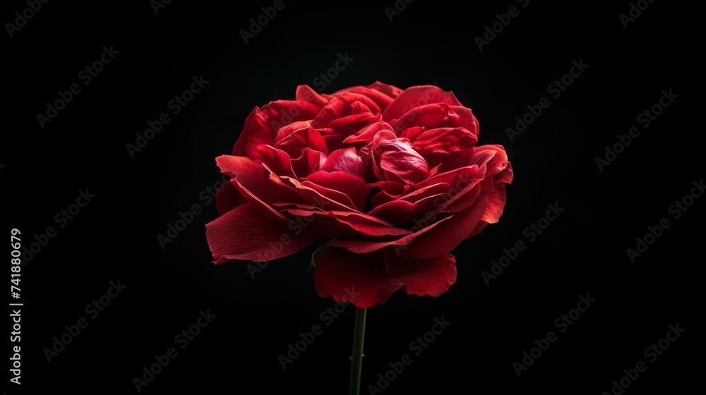 Red rose in full bloom, its delicate petals unfurling to reveal a stunning display of color and fragrance Red rose in full bloom, its delicate petals unfurling to reveal a stunning display of color and fragrance