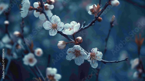 Cherry blossom branch  its pale pink blooms evoking the ephemeral beauty of springtime