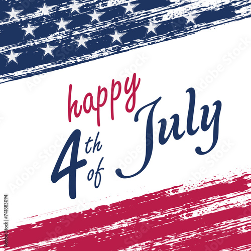 4th of July holiday banner. Stylized image of the American flag, drawn by markers. USA Independence Day background for greetings, sale, discount, advertisement, web.