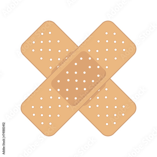 Medical plaster isolated on white background, wound plasterer or bandaged patch, vector adhesive health care object. Injury tape plaster flat design, Sticking plaster.First aid concept.