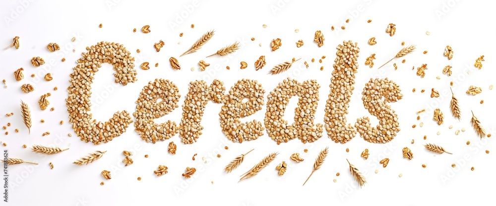Cereals text made of cereals, healthy food concept Cereals text made of cereals, healthy food concept