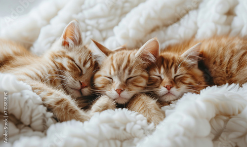 Two Orange Tabby Kittens Sleeping Peacefully on Soft Blanket 